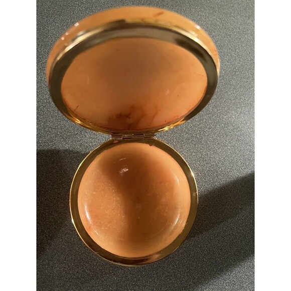 Vintage Alabaster Trinket Box Hand Carved Made in Italy Hinged Floral Design - Picture 8 of 9